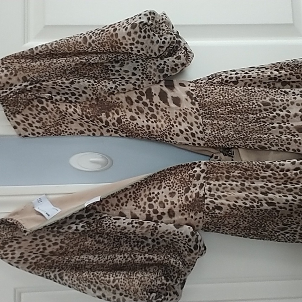 ASOS Leopard Print Puff Sleeves Faux Wrap Midi Dress sz 2 - Picture 12 of 13